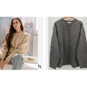 J. Crew Cable Knit Crewneck Sweater in Beige and Gray